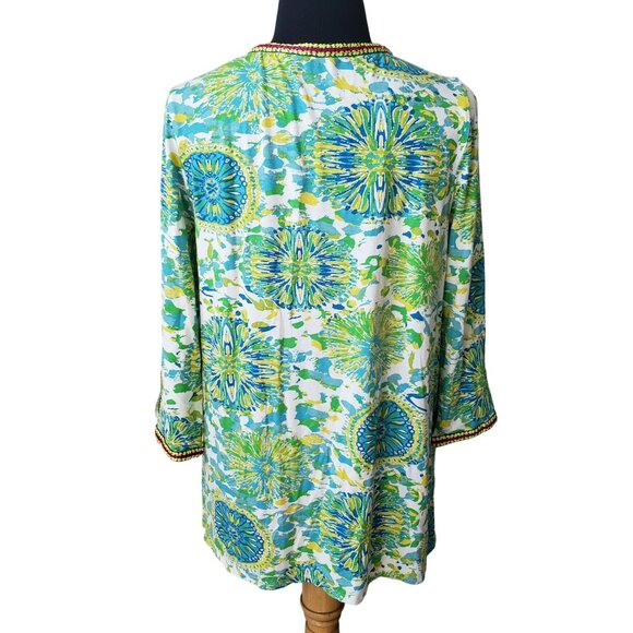 Soft Surroundings Green Colorful Beaded Embroidered Top Boho Artsy Bright S - Picture 5 of 11